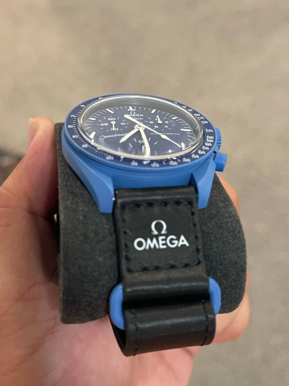 Omega Blue Speedmaster-style Chronograph with Black Strap
